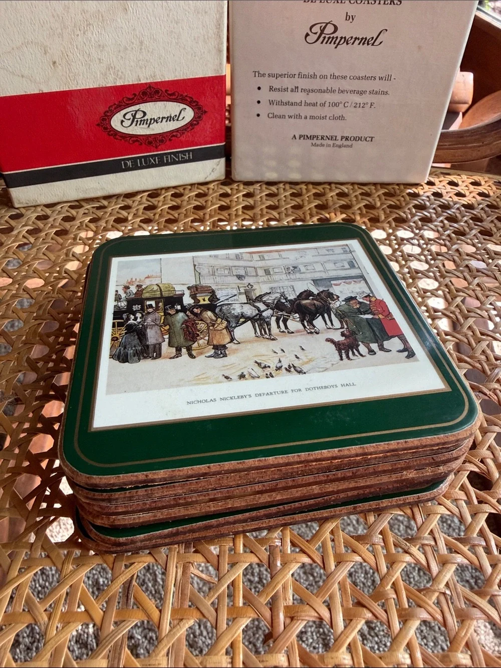 Vintage Pimpernel Cork Coasters with Dickensian Scenes
